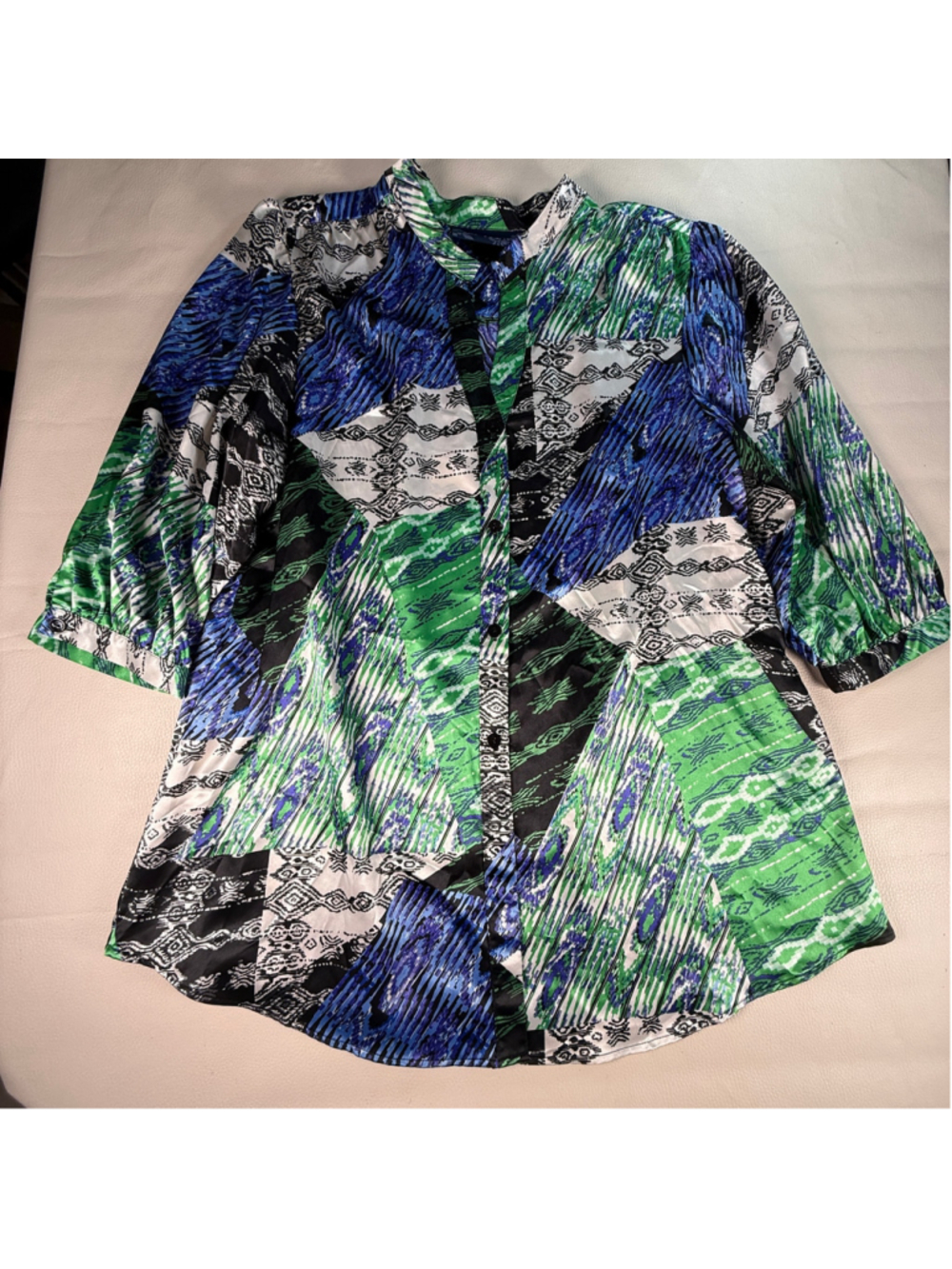 Susan Graver Style Blouse Womens Abstract Geometric Print 3/4 Sleeve Tunic Top